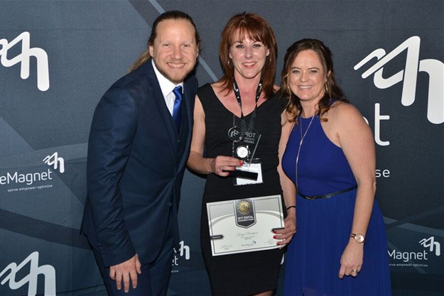 Ceri James (CIO, BlueMagnet); Sonja Raeburn (Gold Winner, SEO Professional); and Gillian Meier (CEO, BlueMagnet)